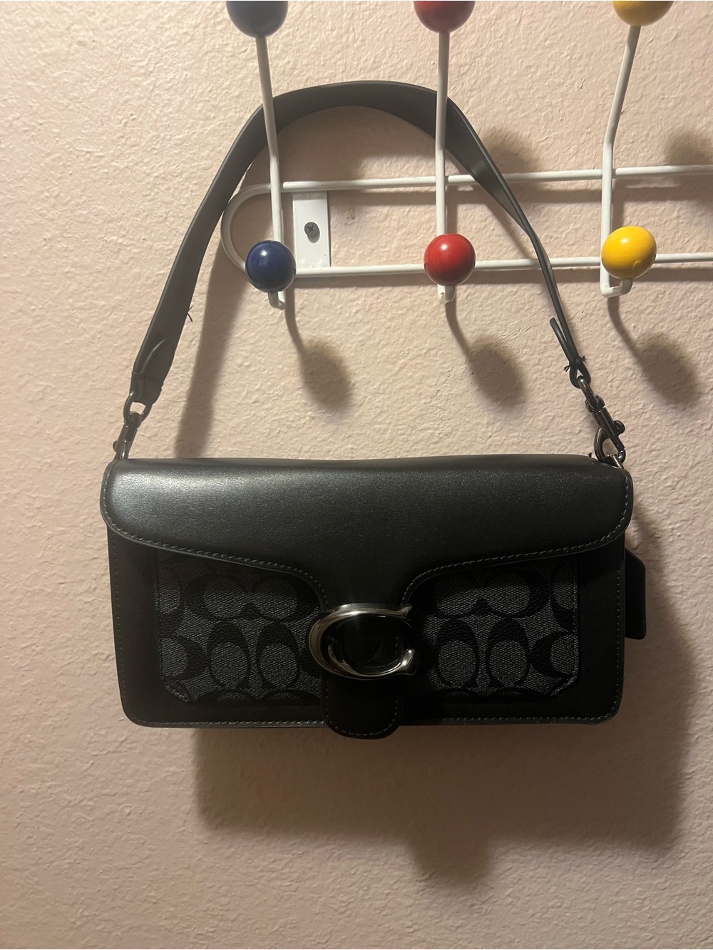Coach Black Signature Canvas Shoulder Bag with Leather Flap - Picture 1 of 4